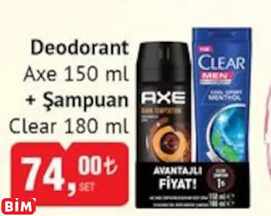 AXE + CLEAR DEODORANT + ŞAMPUAN AXE + CLEAR DEODORANT + ŞAMPUAN
